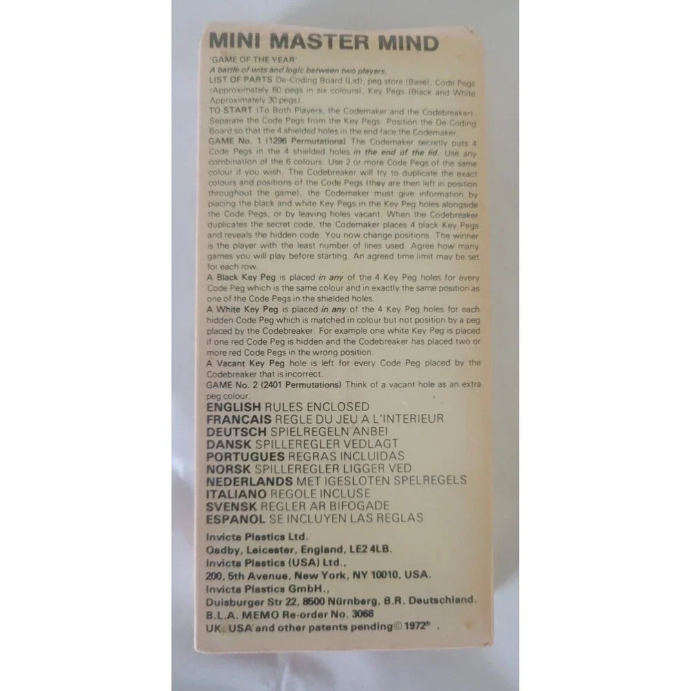 SEALED Mini Master Mind Vintage 1976 Invicta Games Original Strategy Solve